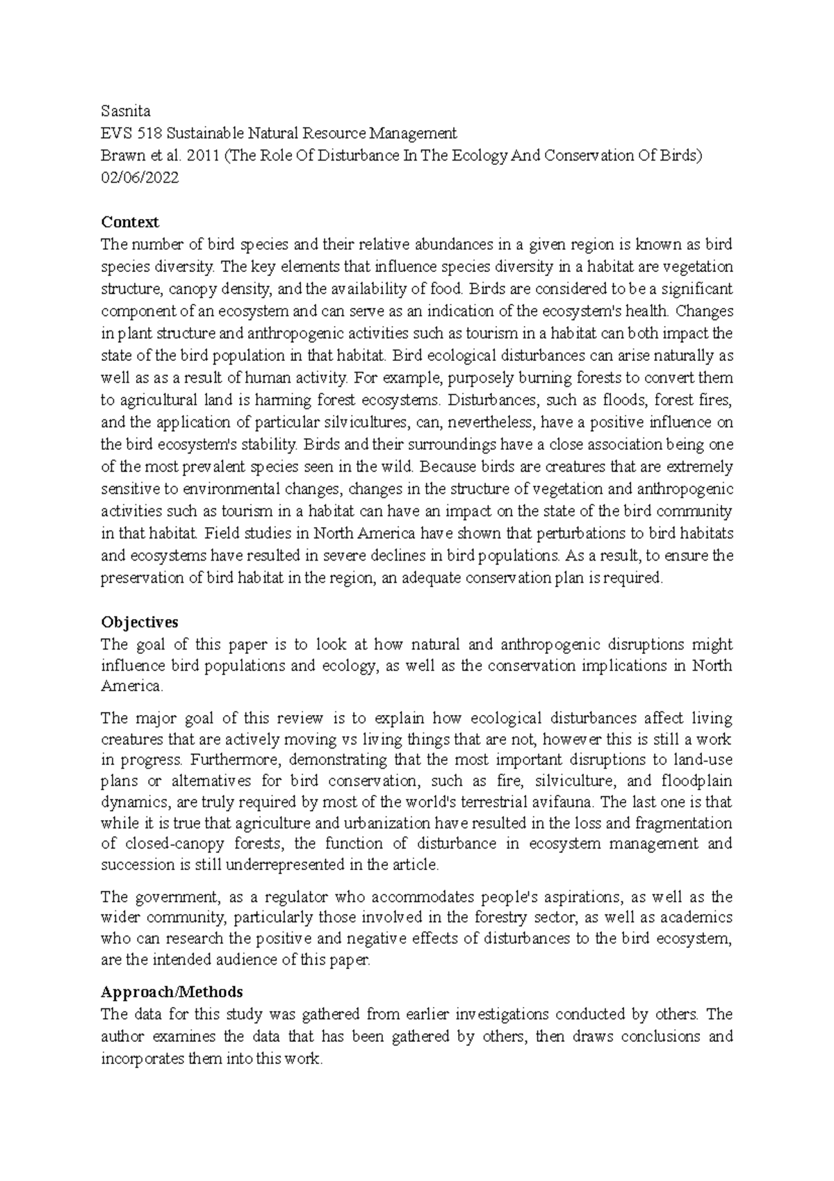 Literature review 4 - Sasnita EVS 518 Sustainable Natural Resource ...