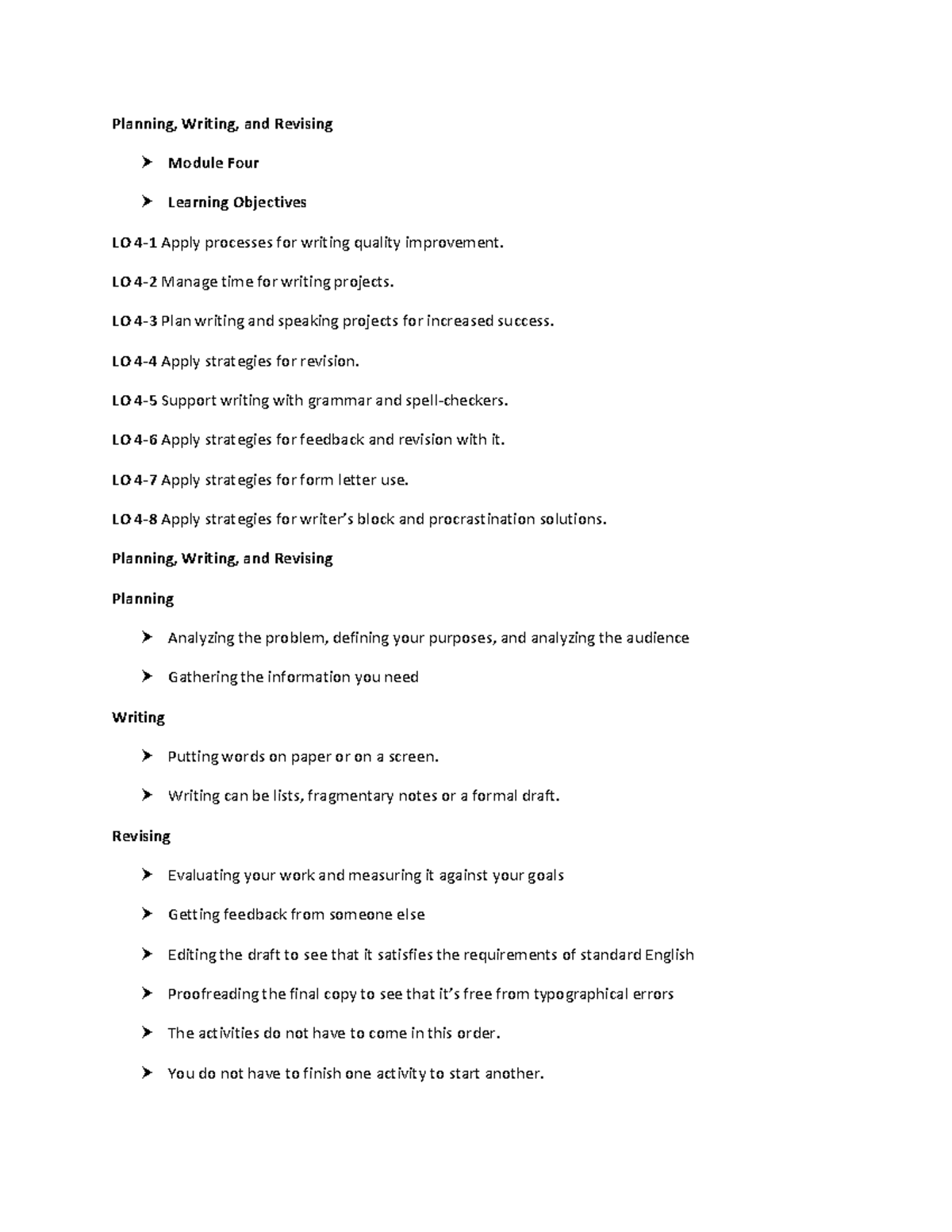 Notes Module 4 Planning Writing and Revising - Planning, Writing, and ...