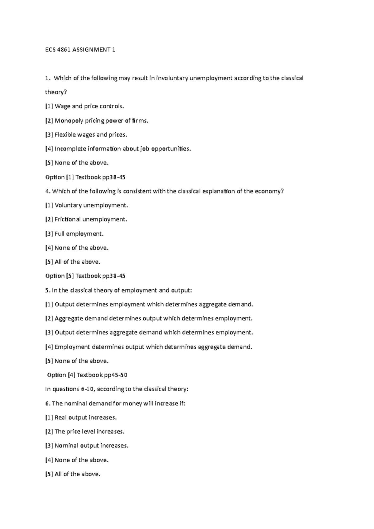 ECS 4861 Assignment 1 - Summary for Macroeconomics multiple choice ...