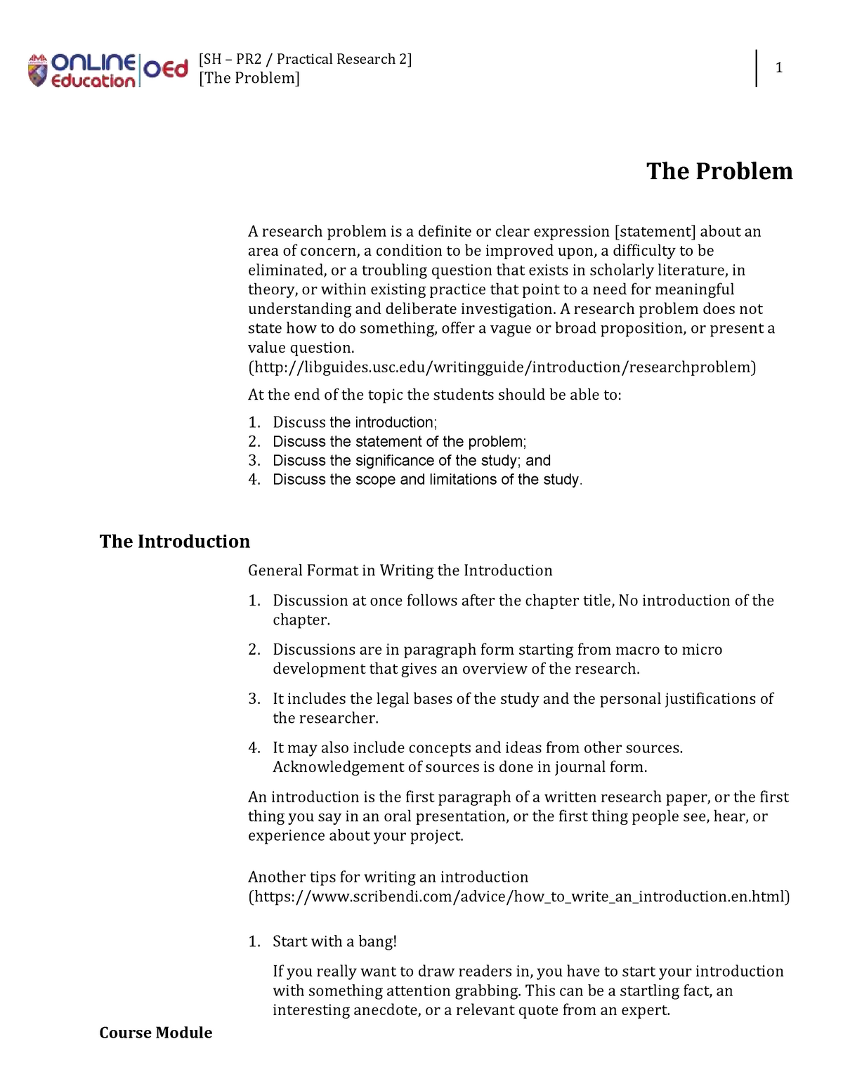 statement of the problem in practical research