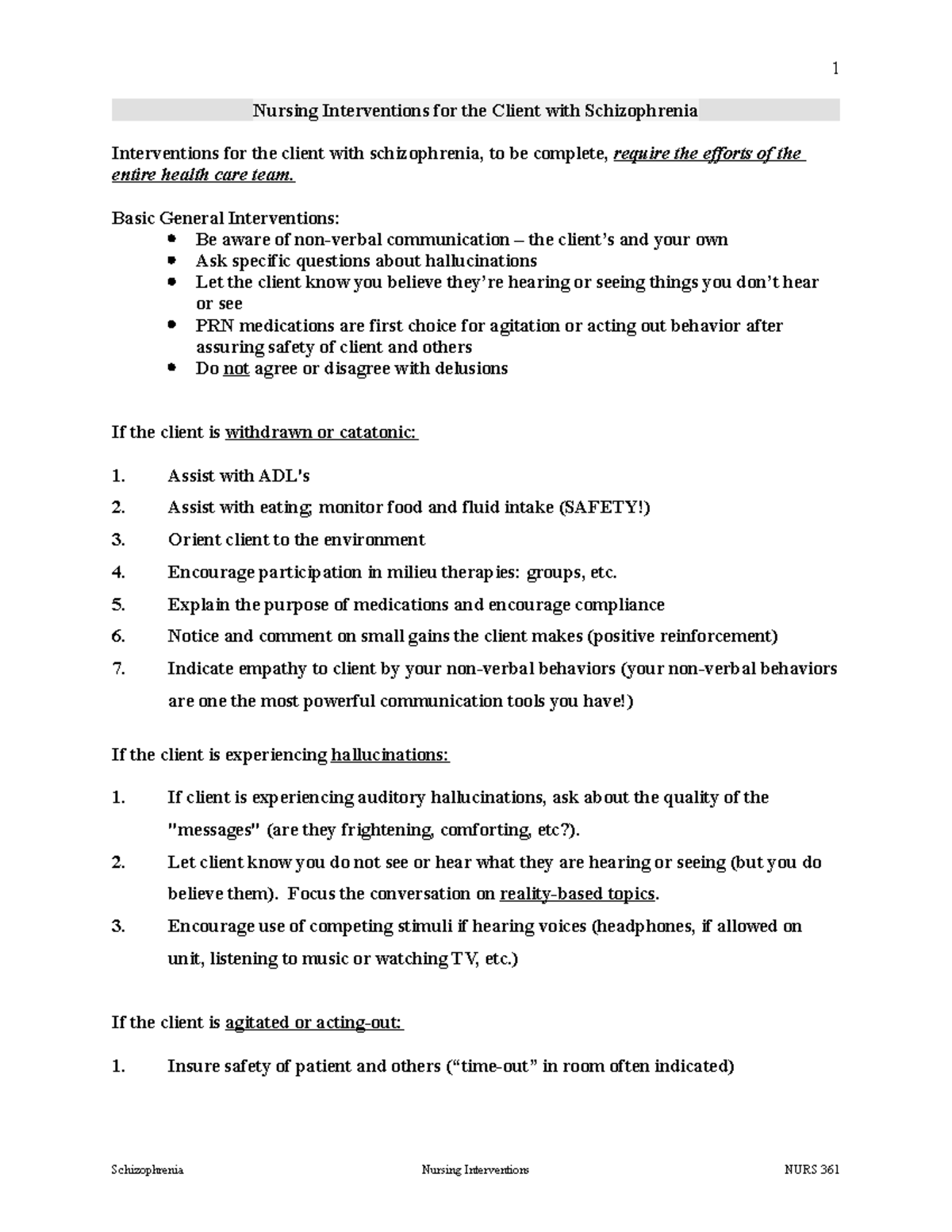 Nursing Interventions for the Client with Schizophrenia - 1 Nursing ...