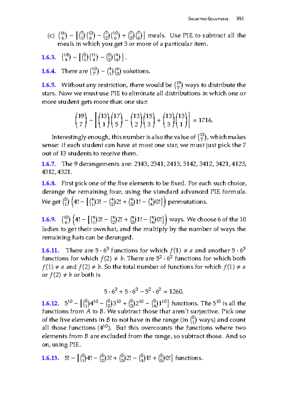 Discrete mathematics-123 - Selected Solutions 351 (c) ( 16 6 ) − [( 7 1 ...