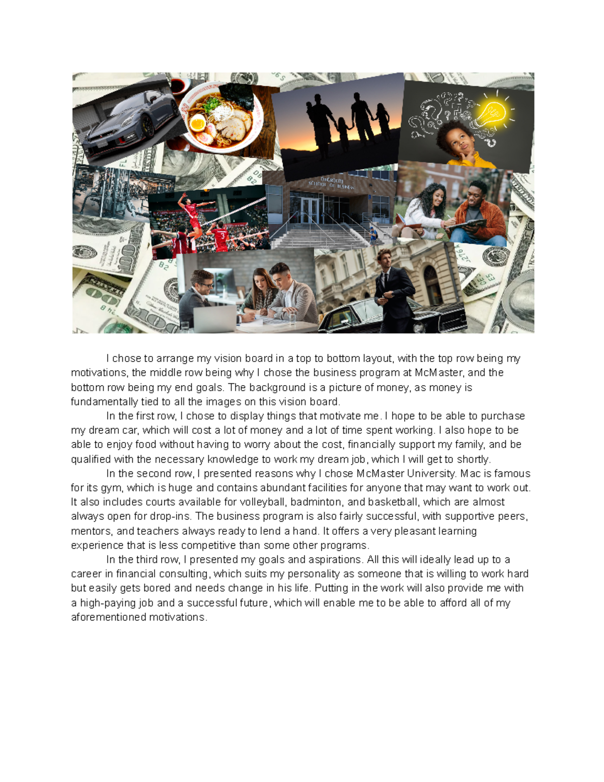 1GR0 assignment example - I chose to arrange my vision board in a top ...