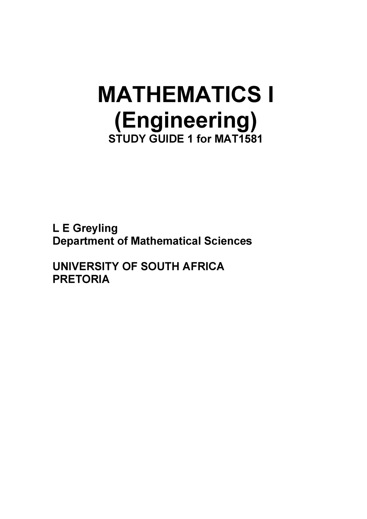 Mathematics I (Engineering) Study Guide 1 For MAT1581 - MATHEMATICS I ...