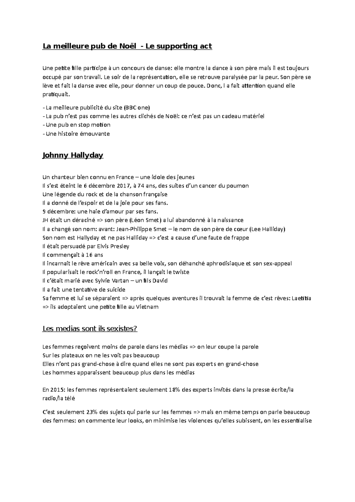 Frans Teksten  Samenvatting Frans  La meilleure pub de Le supporting