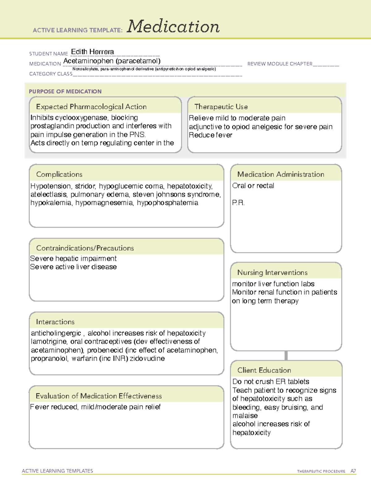 Acetaminophen ALT - note - ACTIVE LEARNING TEMPLATES THERAPEUTIC ...