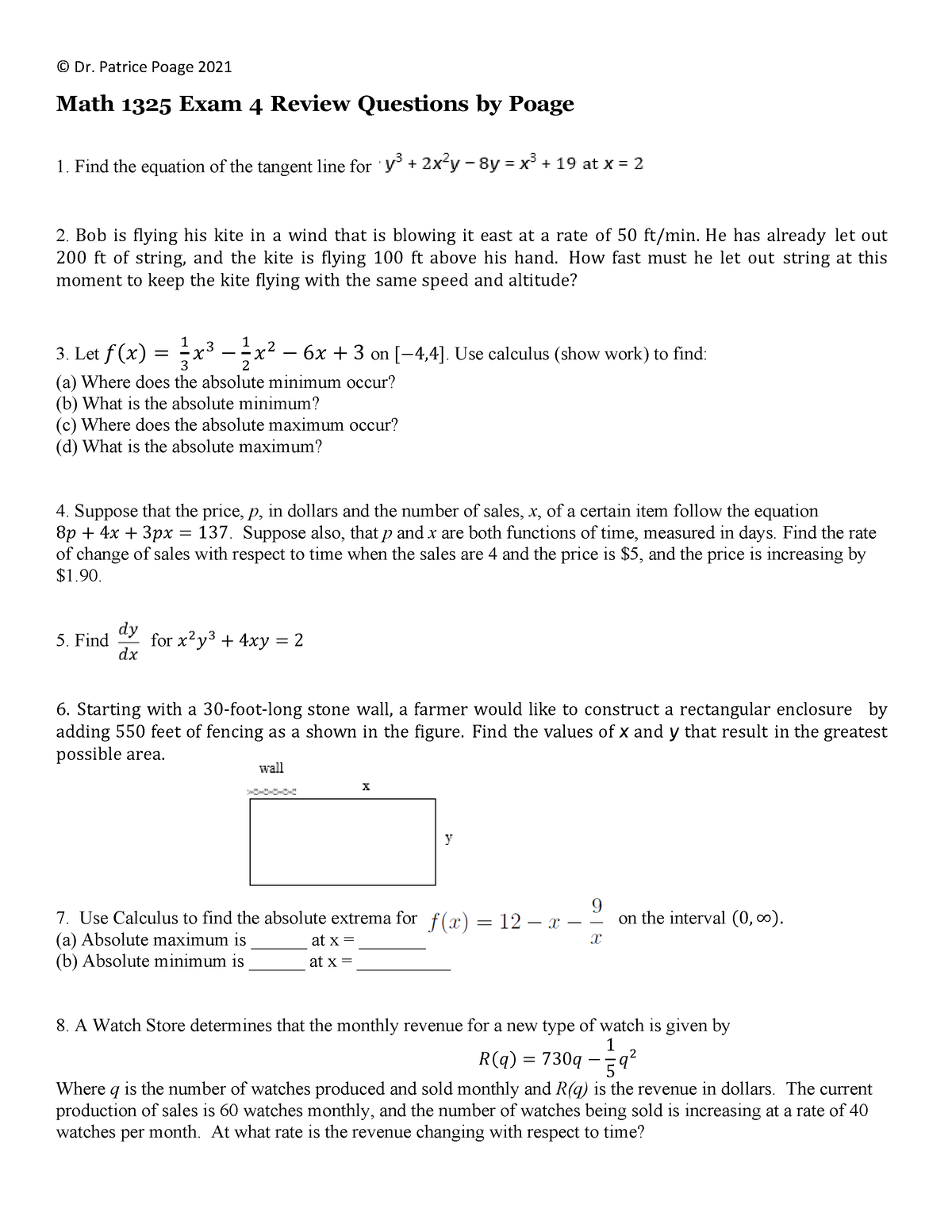 1325 Exam 4 Regular Review 2021 - Math 1325 Exam 4 Review Questions by ...