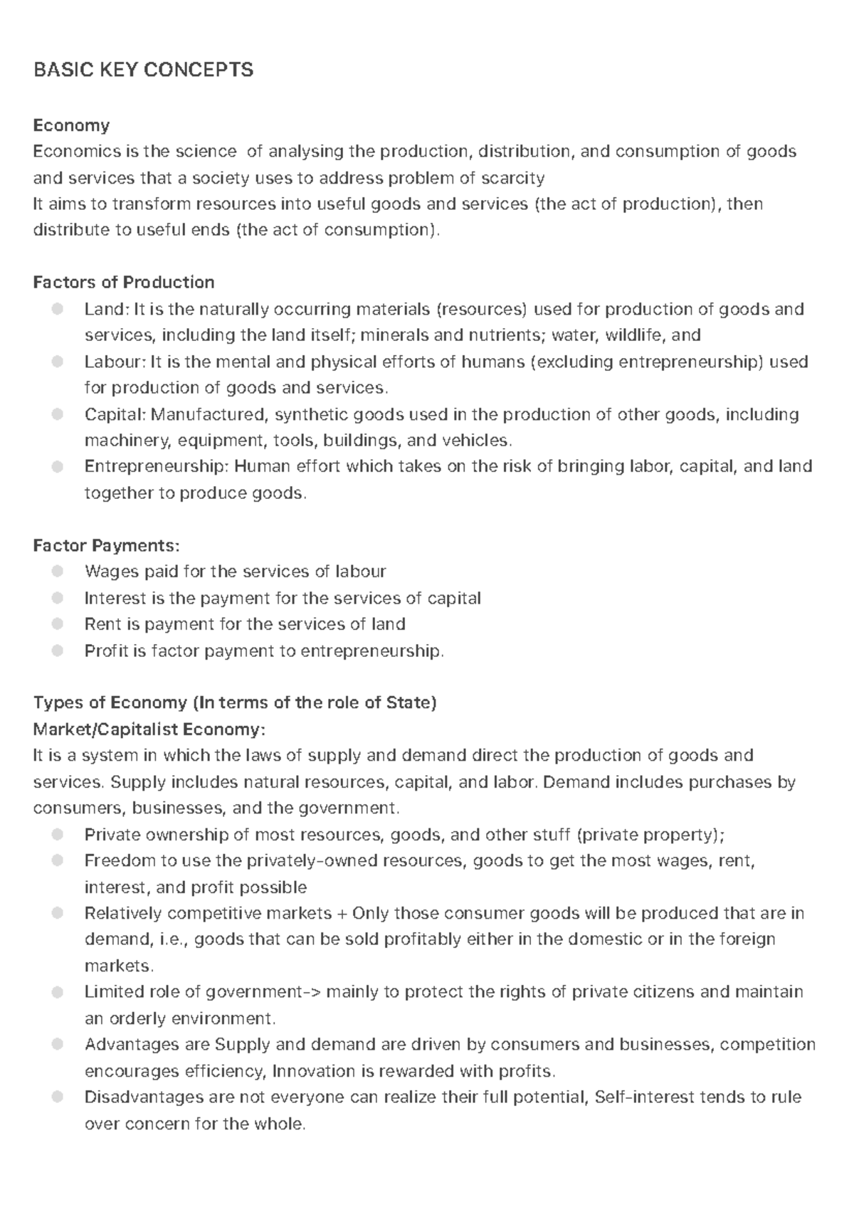 Basic KEY Concepts - BASIC KEY CONCEPTS Economy Economics is the ...