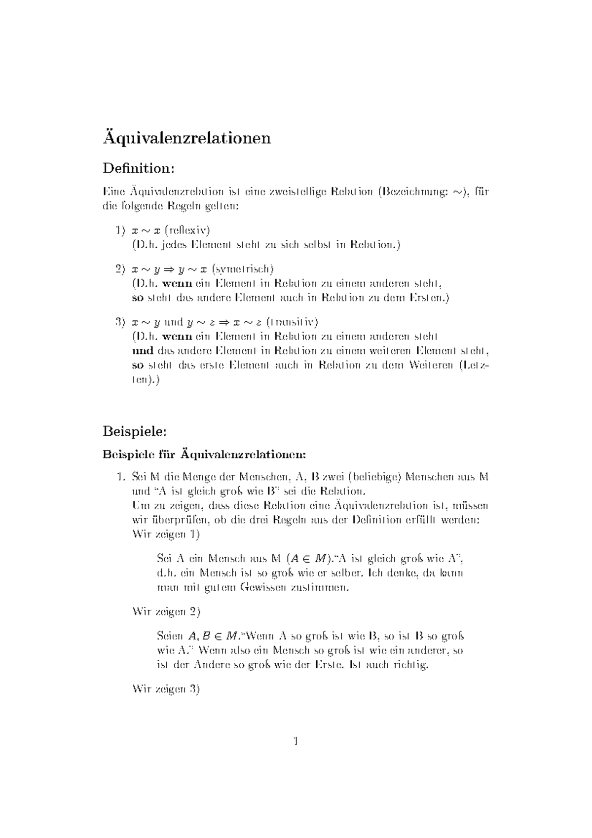 Äquivalenzrelation - Äquivalenzrelationen De Nition: - Studocu