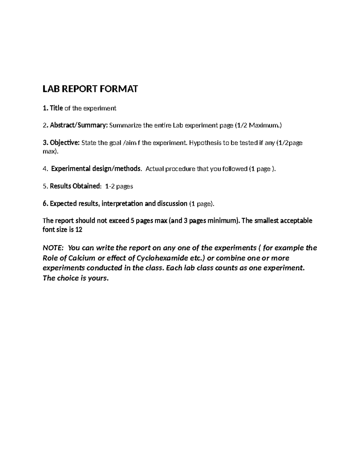 LAB Report Format - lab work - LAB REPORT FORMAT 1. Title of the ...