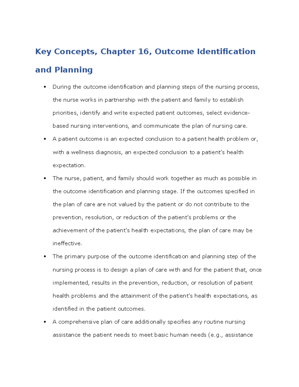 KC Chapter 16 - N/A - Key Concepts, Chapter 16, Outcome Identification ...