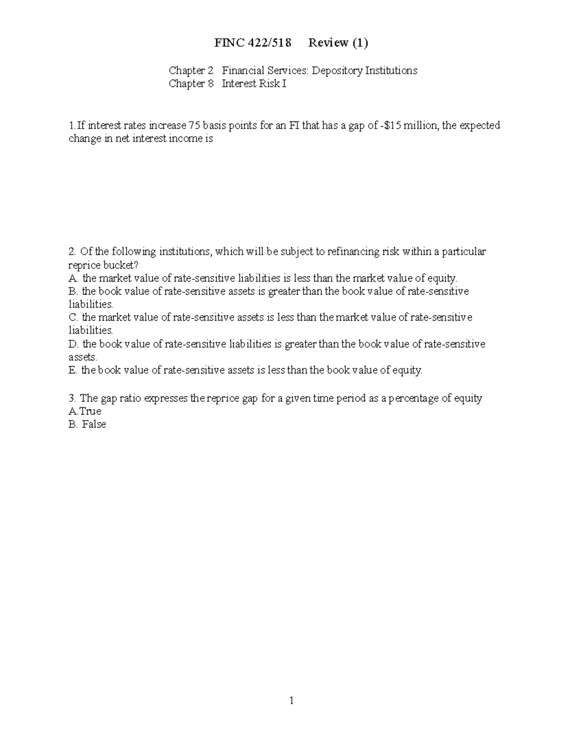 Review 1 V3 Class - Chapter 2 Financial Services: Depository