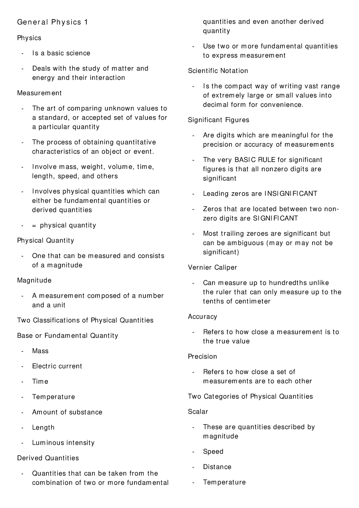 SHS - Gen Physics 1 Reviewer - General Physics 1 Physics Is a basic ...