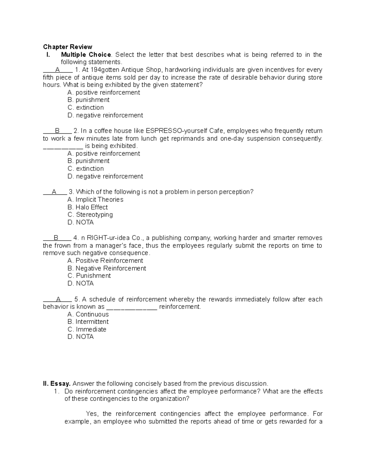 END Chapter 3 TEST IN Organizational Behavior - Chapter Review I ...