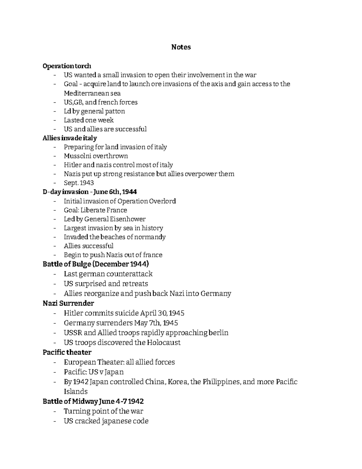 Notes from March 20th - Notes Operation torch - US wanted a small ...