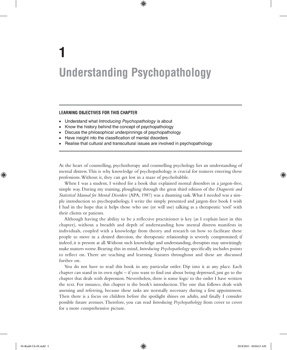 58633 Rudd - 1 Understanding Psychopathology LEARNING OBJECTIVES FOR ...