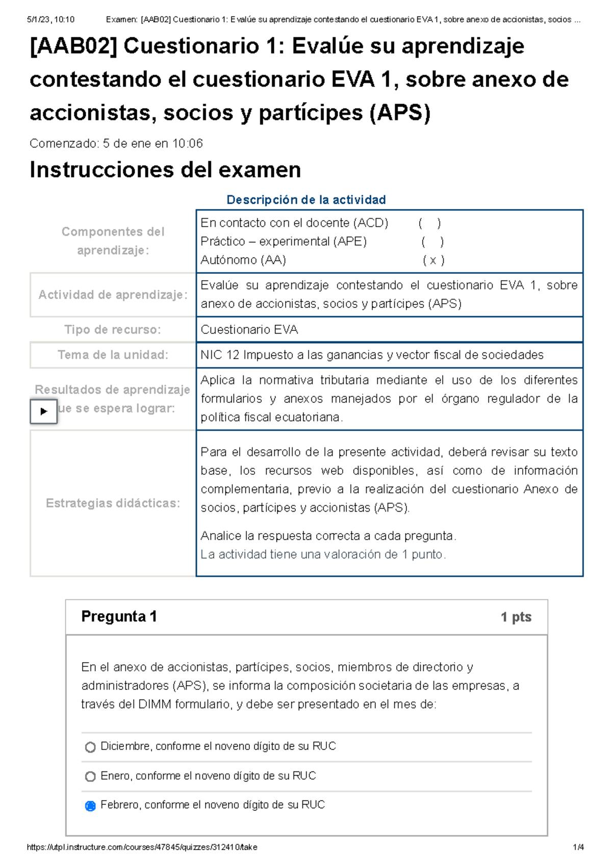 Examen Aab Cuestionario Eval E Su Aprendizaje Contestando El