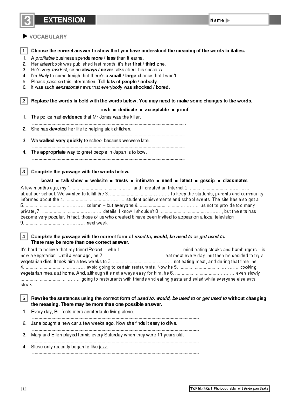 Revision del Vocabulario de la unidad and Used to - TOP MARKS 1 ...