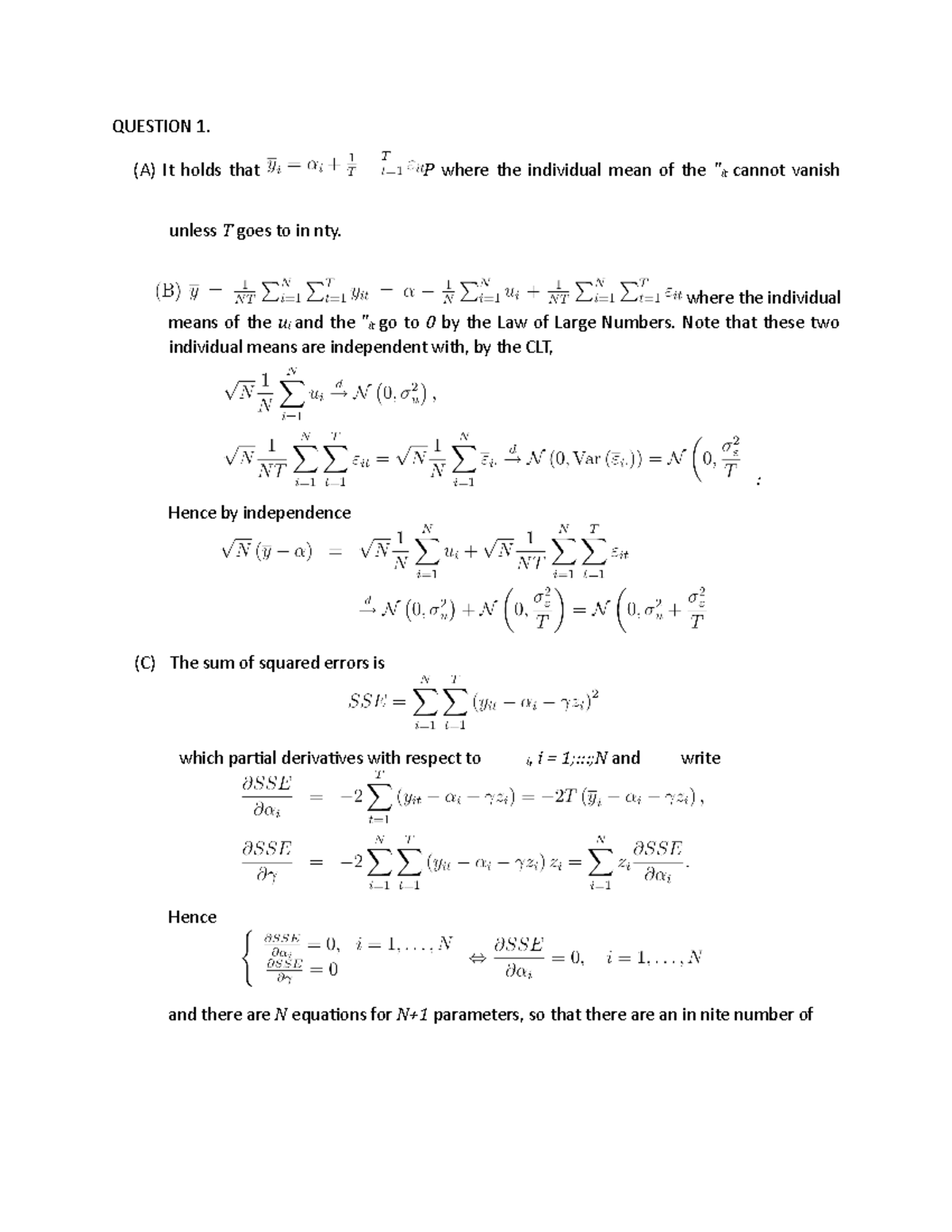 Midterm 2017, questions and answers - QUESTION 1. (A) It holds that P ...