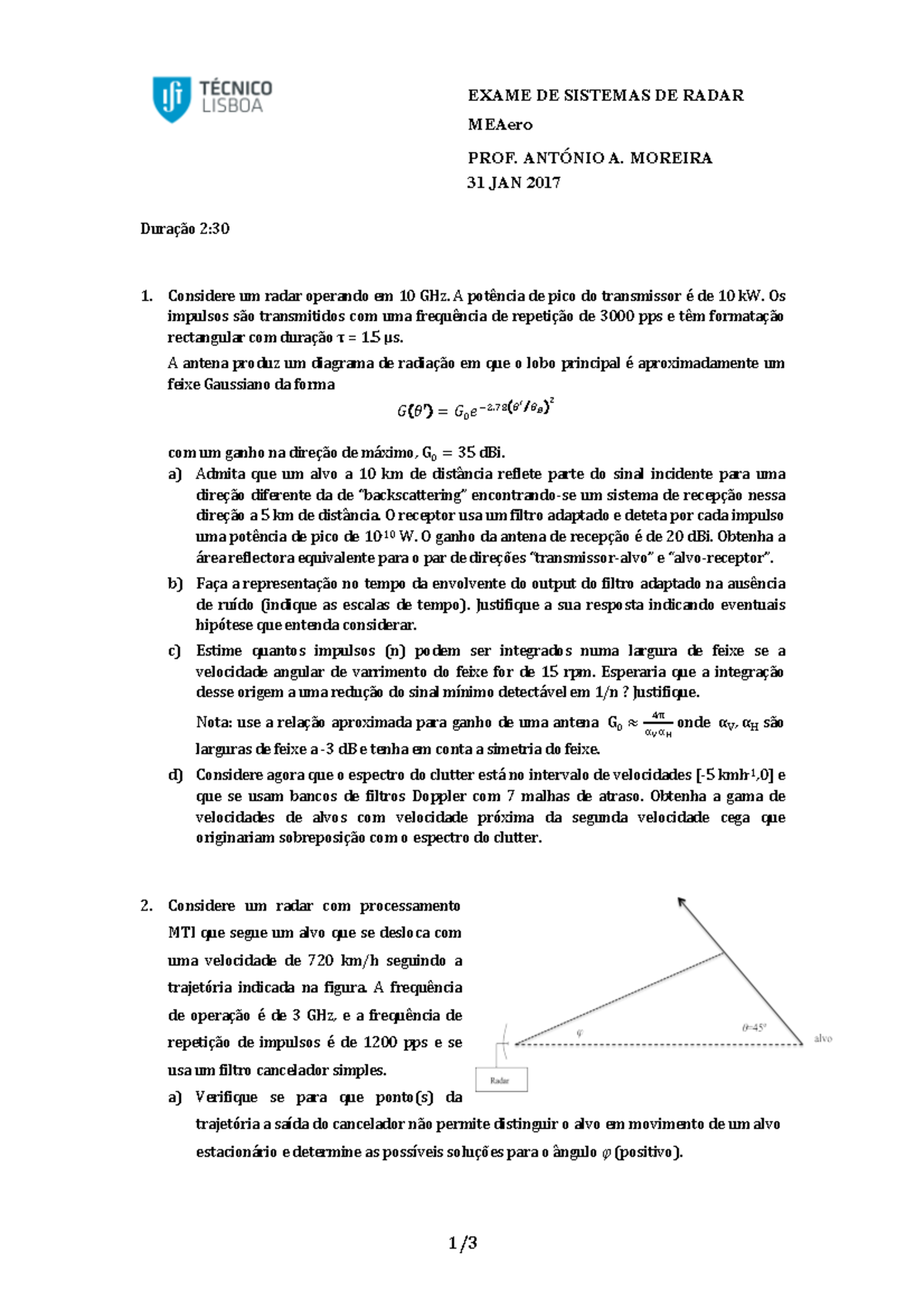 Srad 16 17 2º Exame Com Resolução Exame De Sistemas De Radar Meaero Prof AntÓnio A Moreira 3306