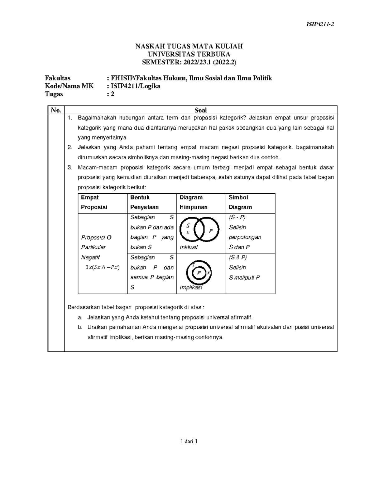 Tugas 2 - ;ogic Case - ISIP4211- 1 Dari 1 NASKAH TUGAS MATA KULIAH ...