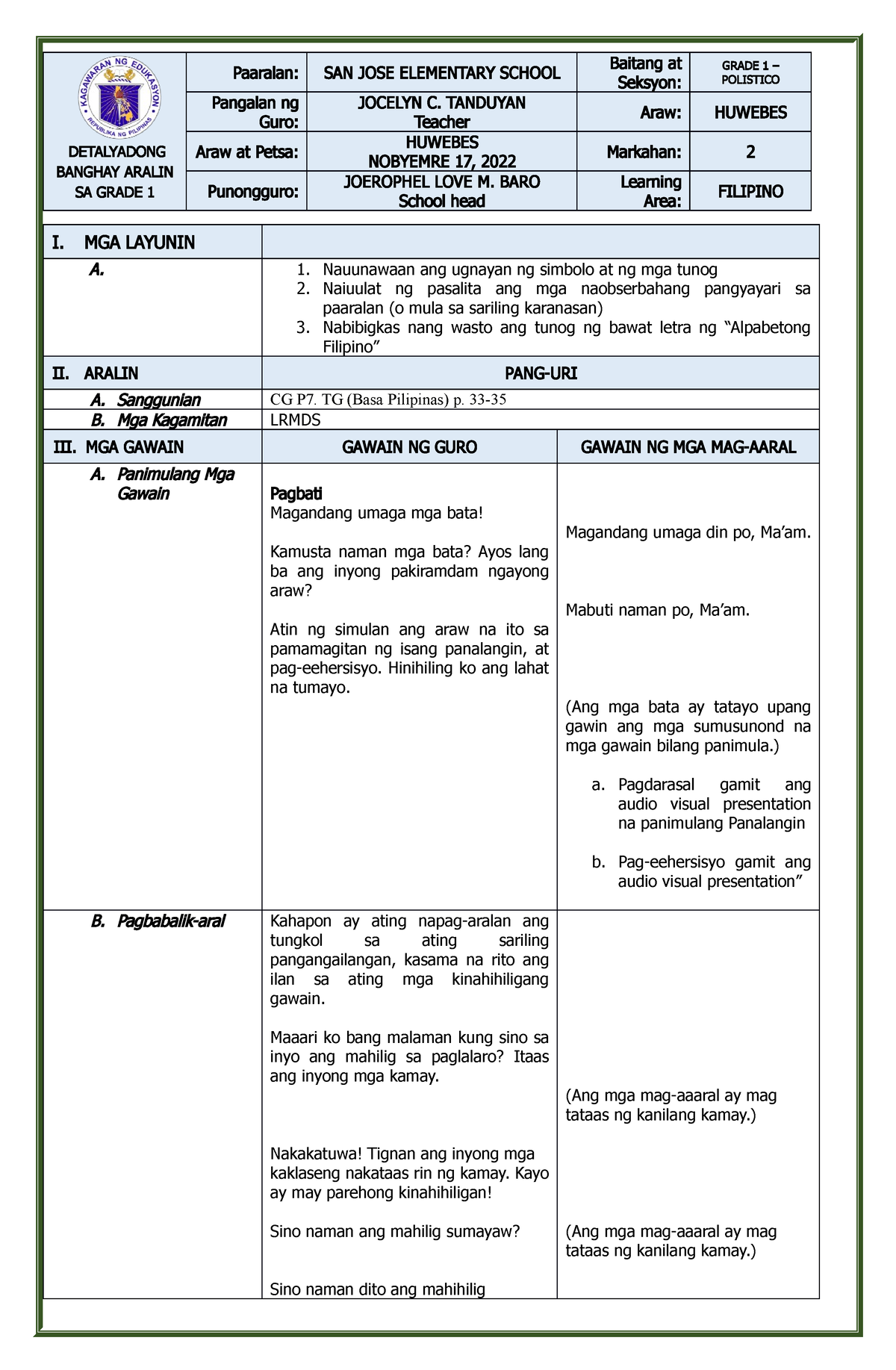 Lp 100 Exam Part 2 Lesson Plan Detalyadong Banghay Ar 9770