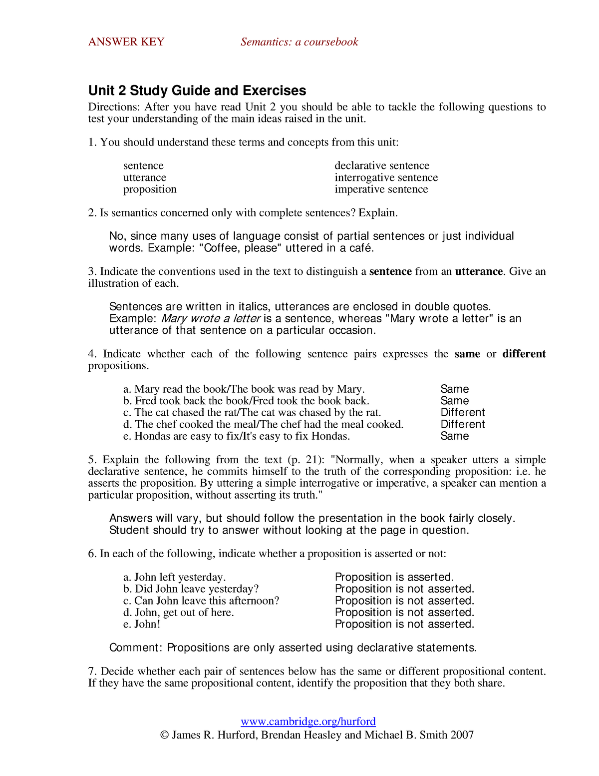 4195 Unit 2 Study Guide And Exercises - ANSWER KEY Semantics: A ...