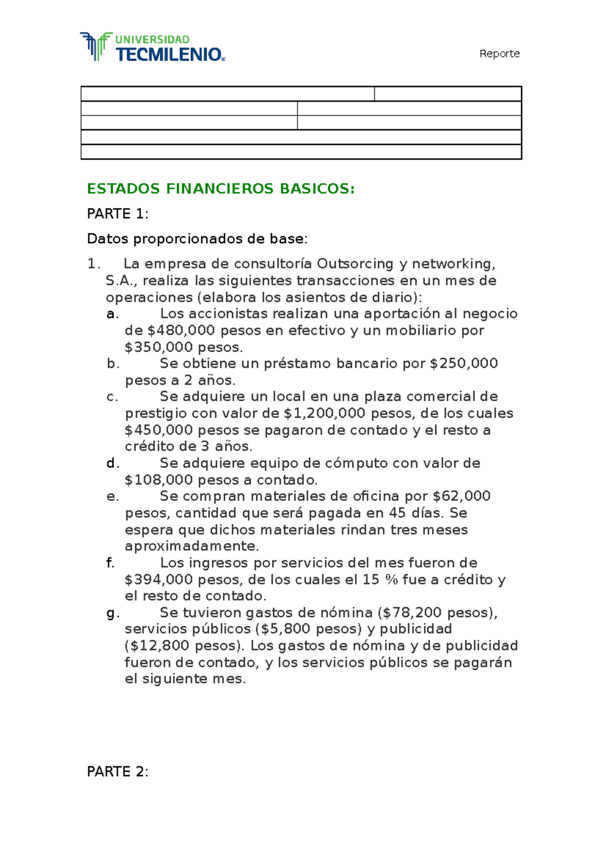 Ejercicio - Lecture Notes 1y2 - ESTADOS FINANCIEROS BASICOS: PARTE 1 ...