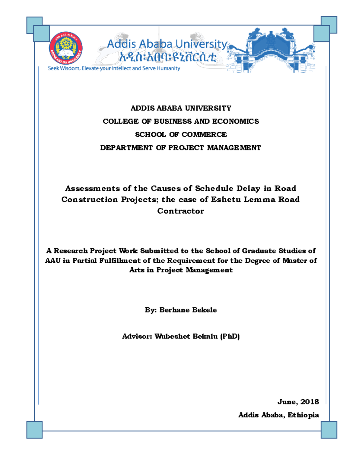 project management thesis addis ababa university