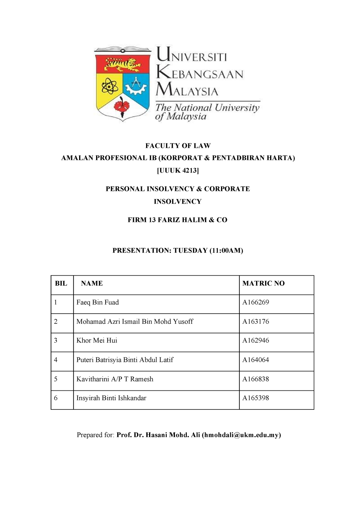 Personal Insolvency Corporate Insolvency Assignment Faculty Of Law Amalan Profesional Ib Studocu