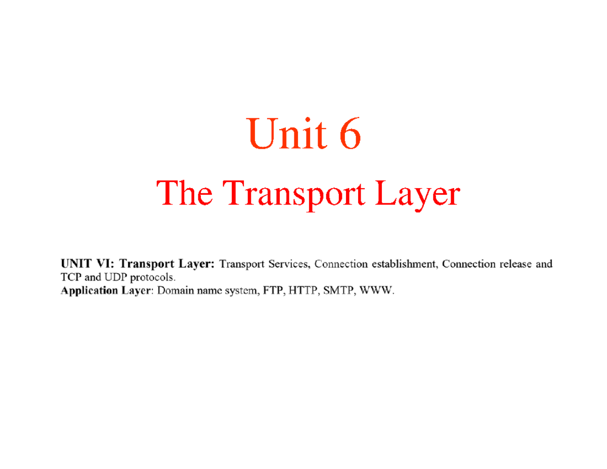 Computer Networks - The Transport Layer Unit 6 The Transport Service ...