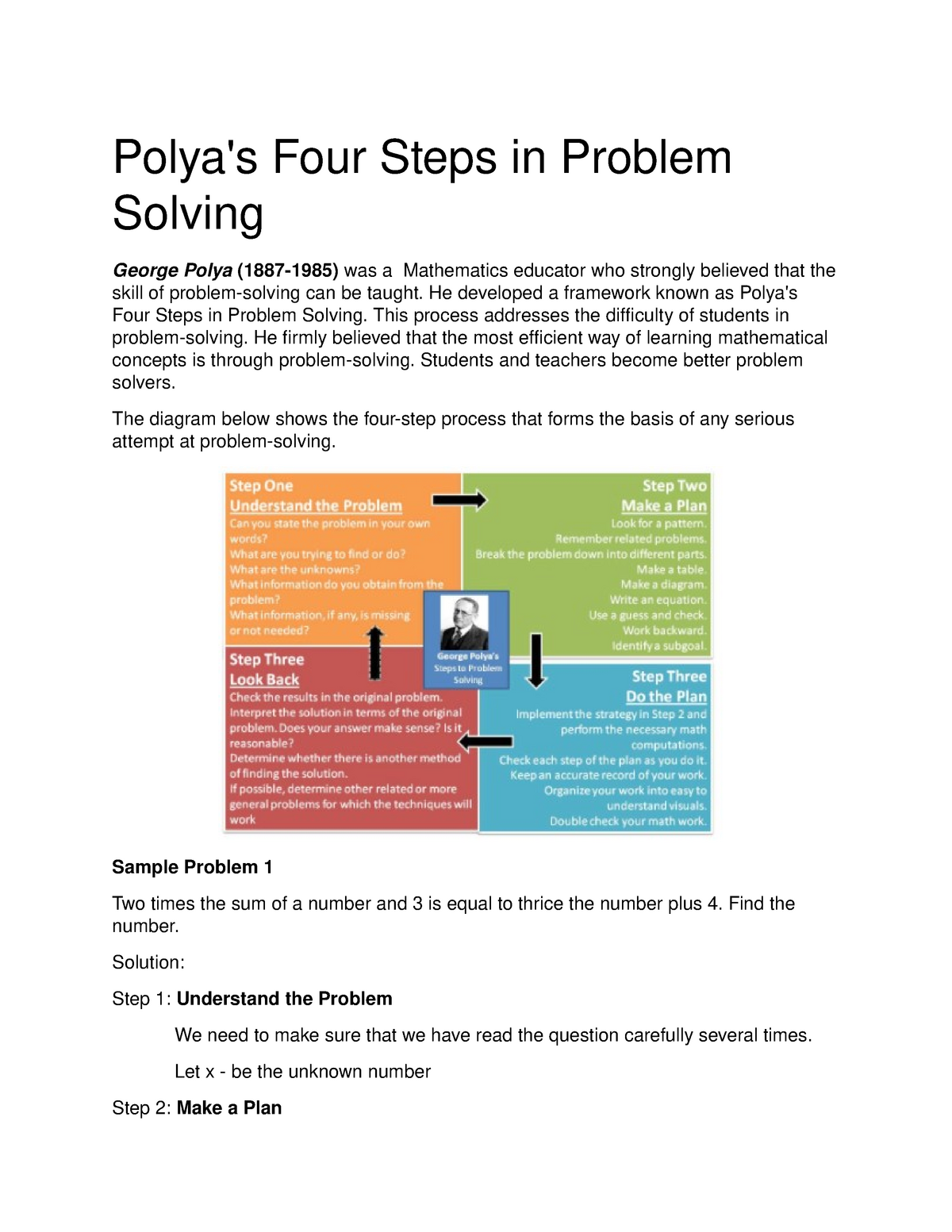 polya's four steps of problem solving