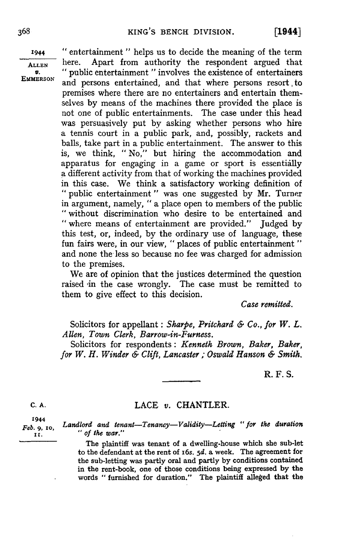 368 Lace v Chantler case - 363 KING'S BENCH DIVISION. [1944] 1944 ...