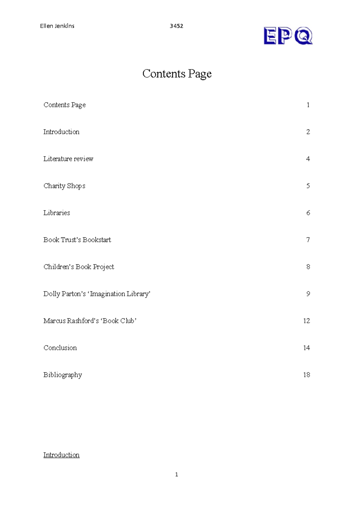 Actual Final Essay - The - Contents Page Introduction Contents Page ...