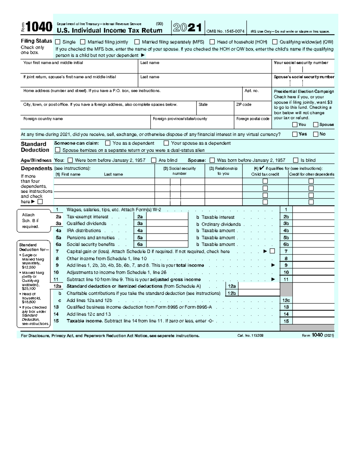 F1040 - block chain - Form 1040 U. Individual Income Tax Return 2021 ...