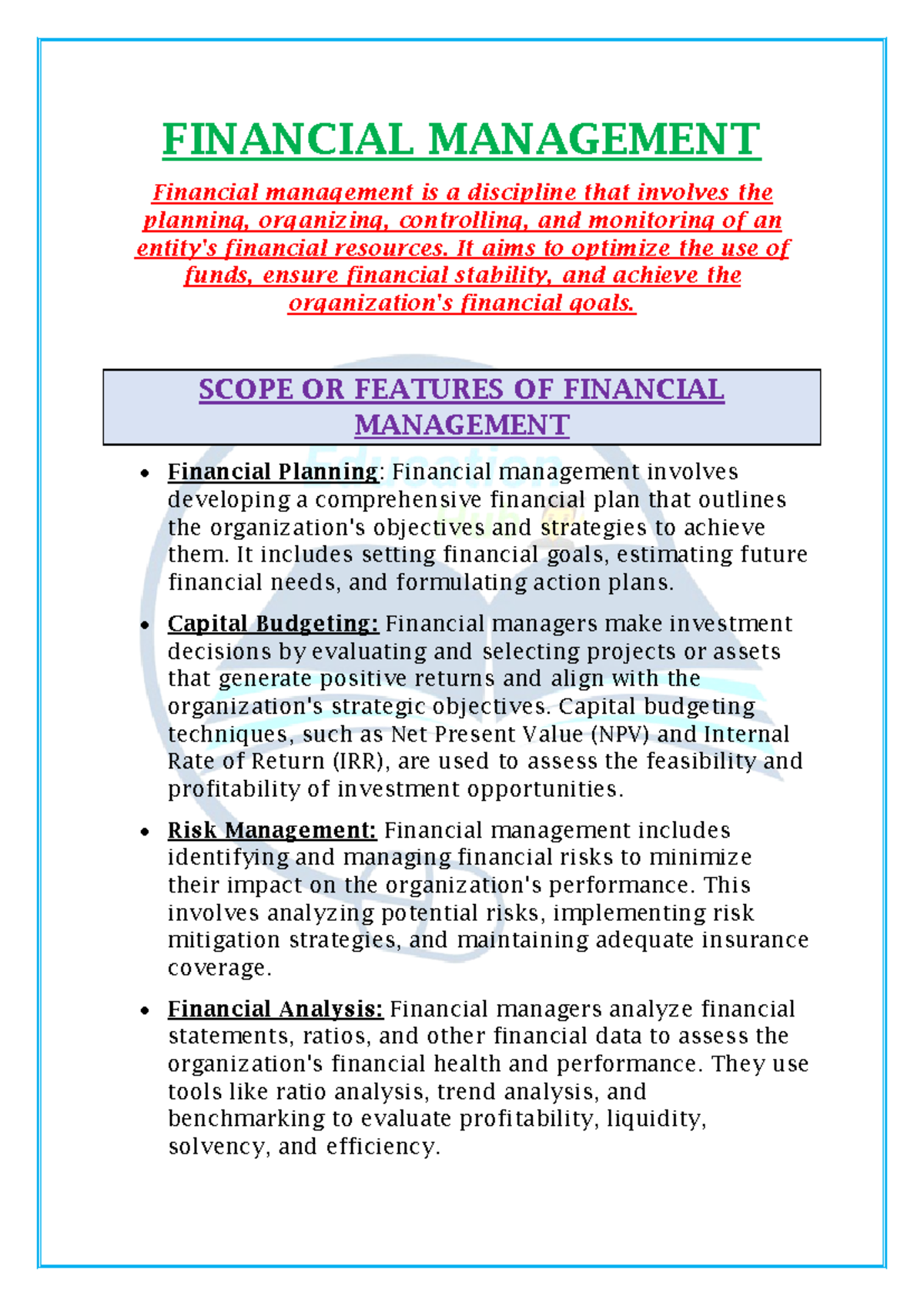 Financial Management Notes BY SEH - FINANCIAL MANAGEMENT Financial ...