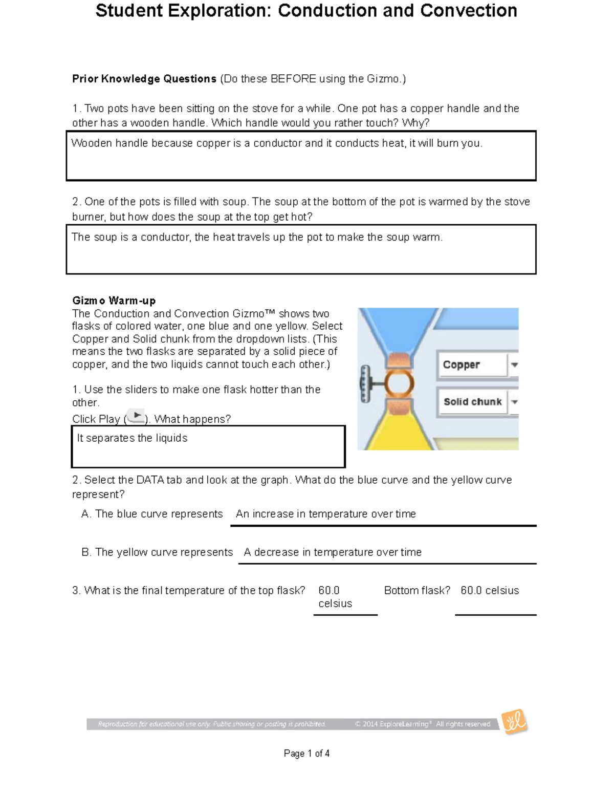 Copy of Student Exploration Conduction and Convection - Prior Knowledge ...