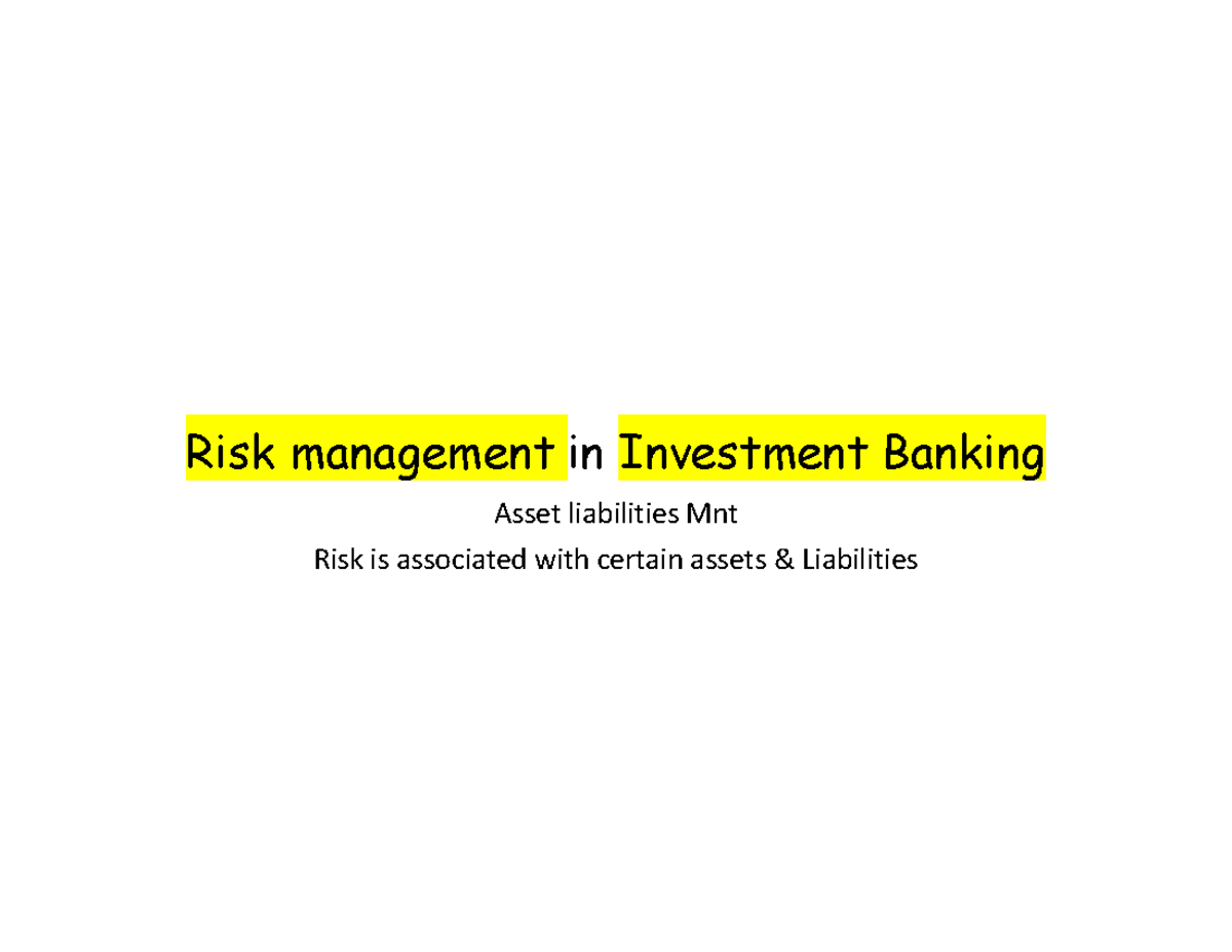 Risk Management - Lecture Notes 2 - Risk Management In Investment ...