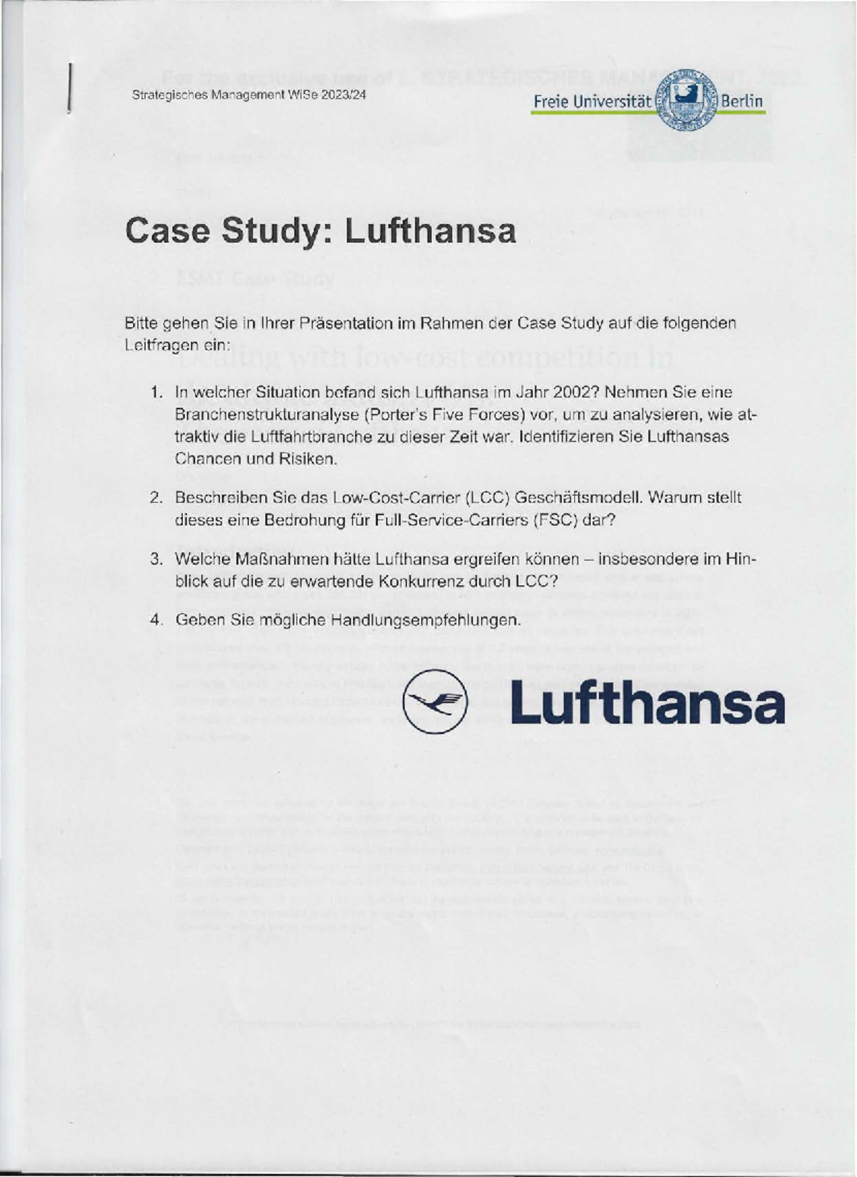 Lufthansa PDF Case Study - Strategisches Management WiSe 2023/ Freie ...