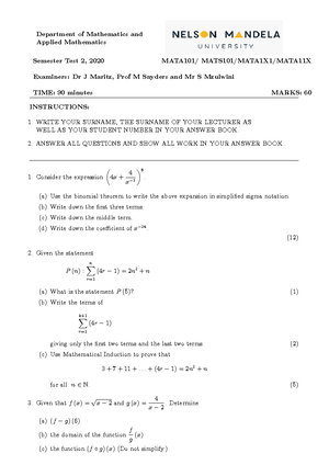 Test 3 - Mats101 Test for the first semester. - NELSON MANDELA ...
