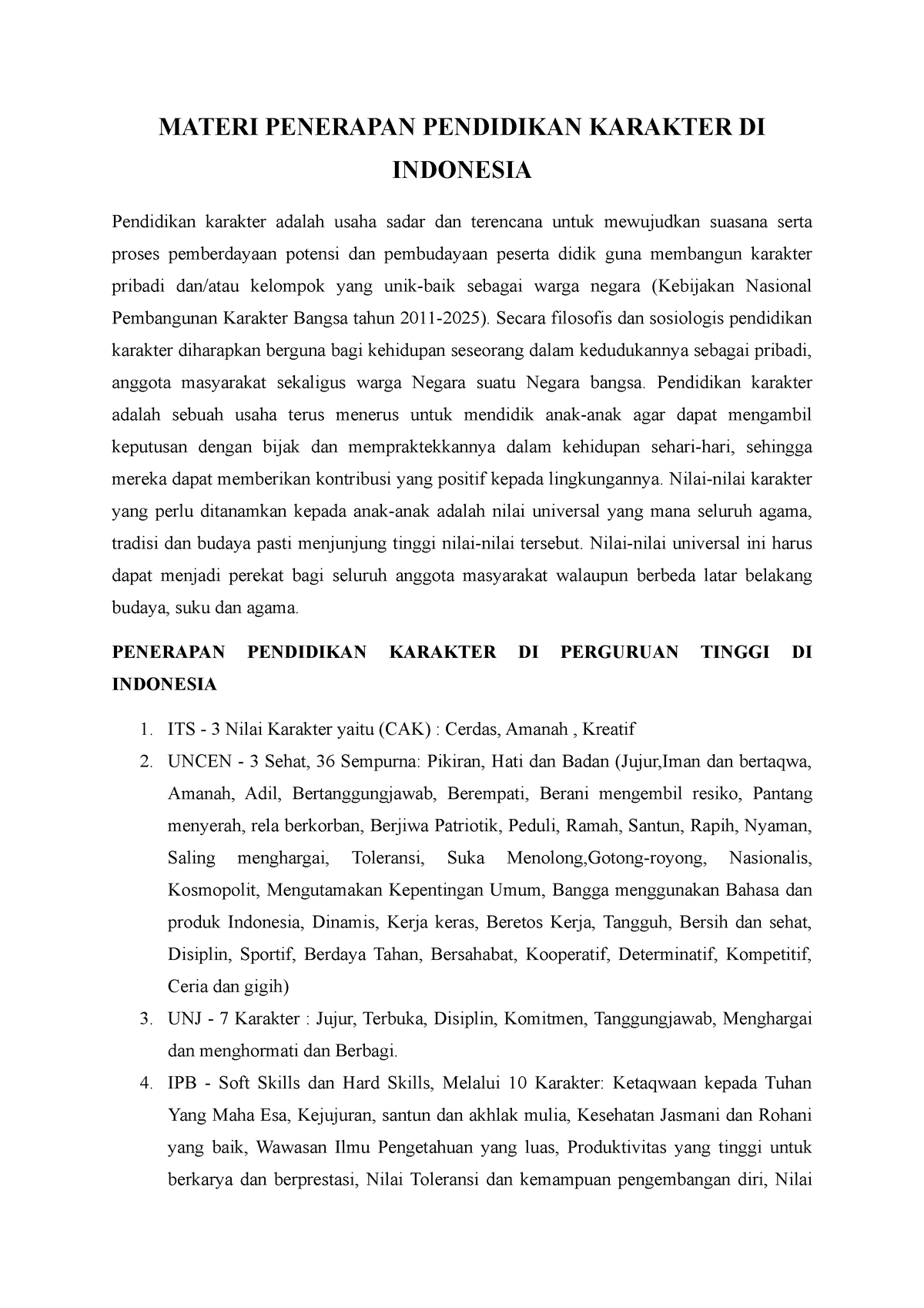 Rangkuman Materi Penerapan Pendidikan Karakter DI Indonesia - MATERI ...