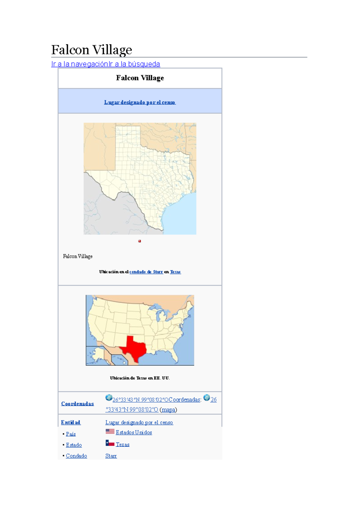 Falcon Village UU. Coordenadas 26°33′43′′N 99°08′02′′O Coordenadas