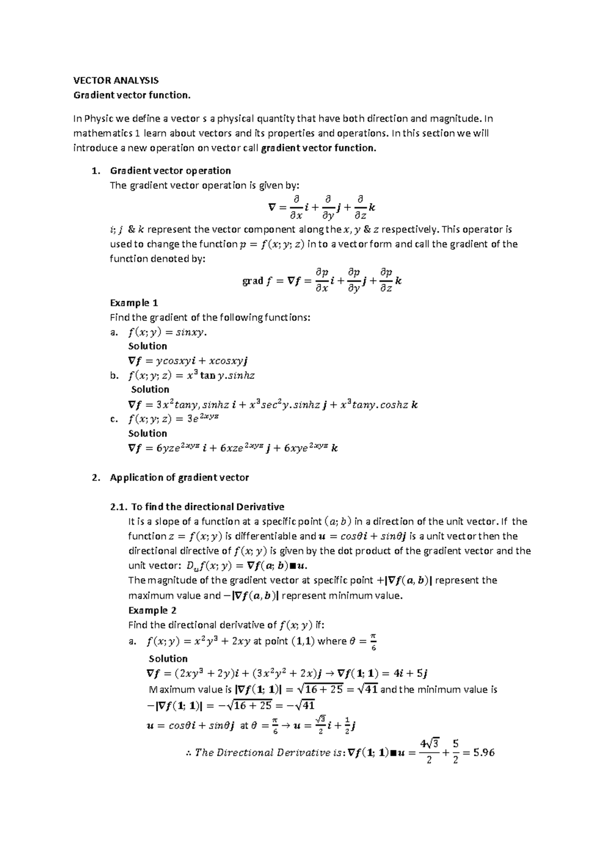 Auto Recovery save of Gradient vector function and Integral - VECTOR ...