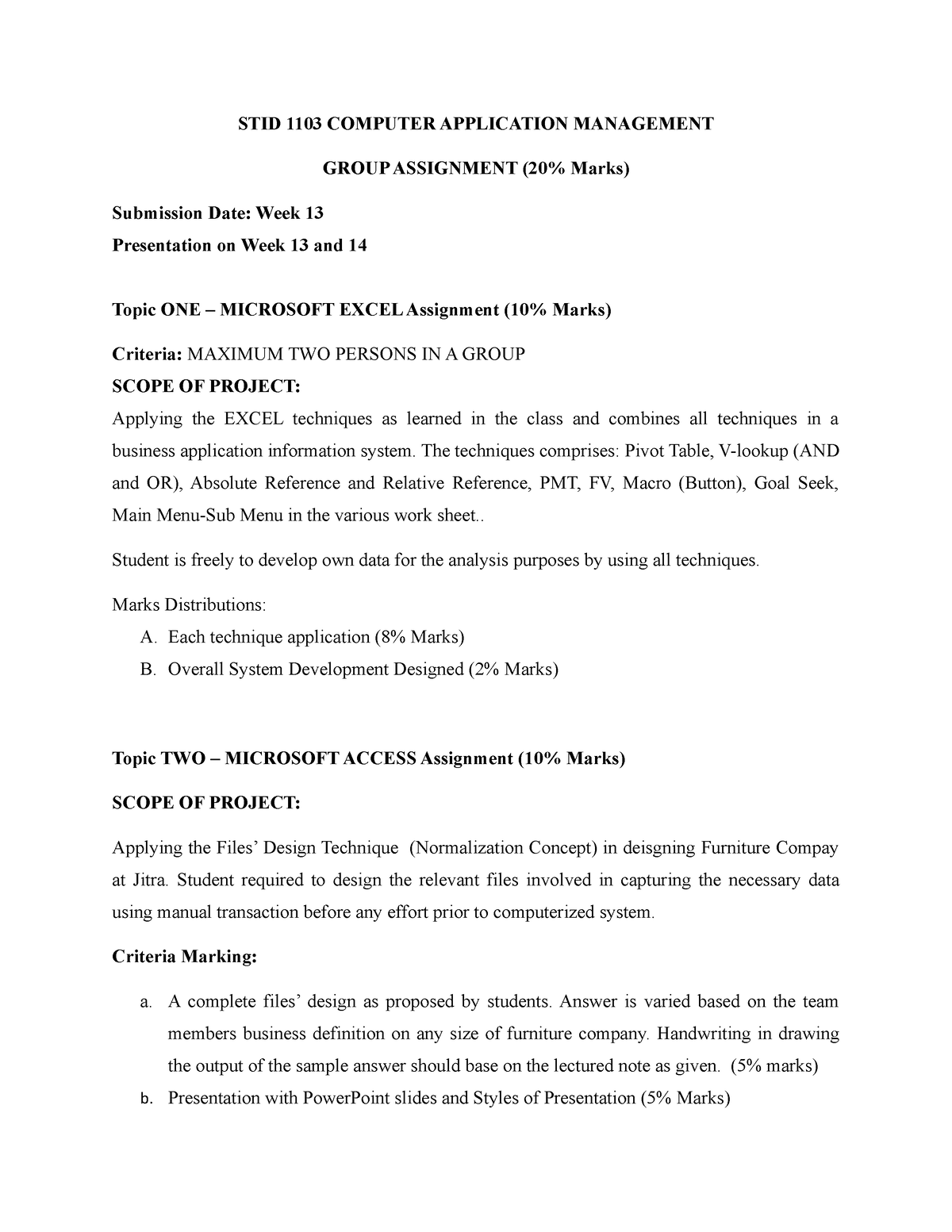 A222 Assignment 3 Group Project Week 9 - STID 1103 COMPUTER APPLICATION ...