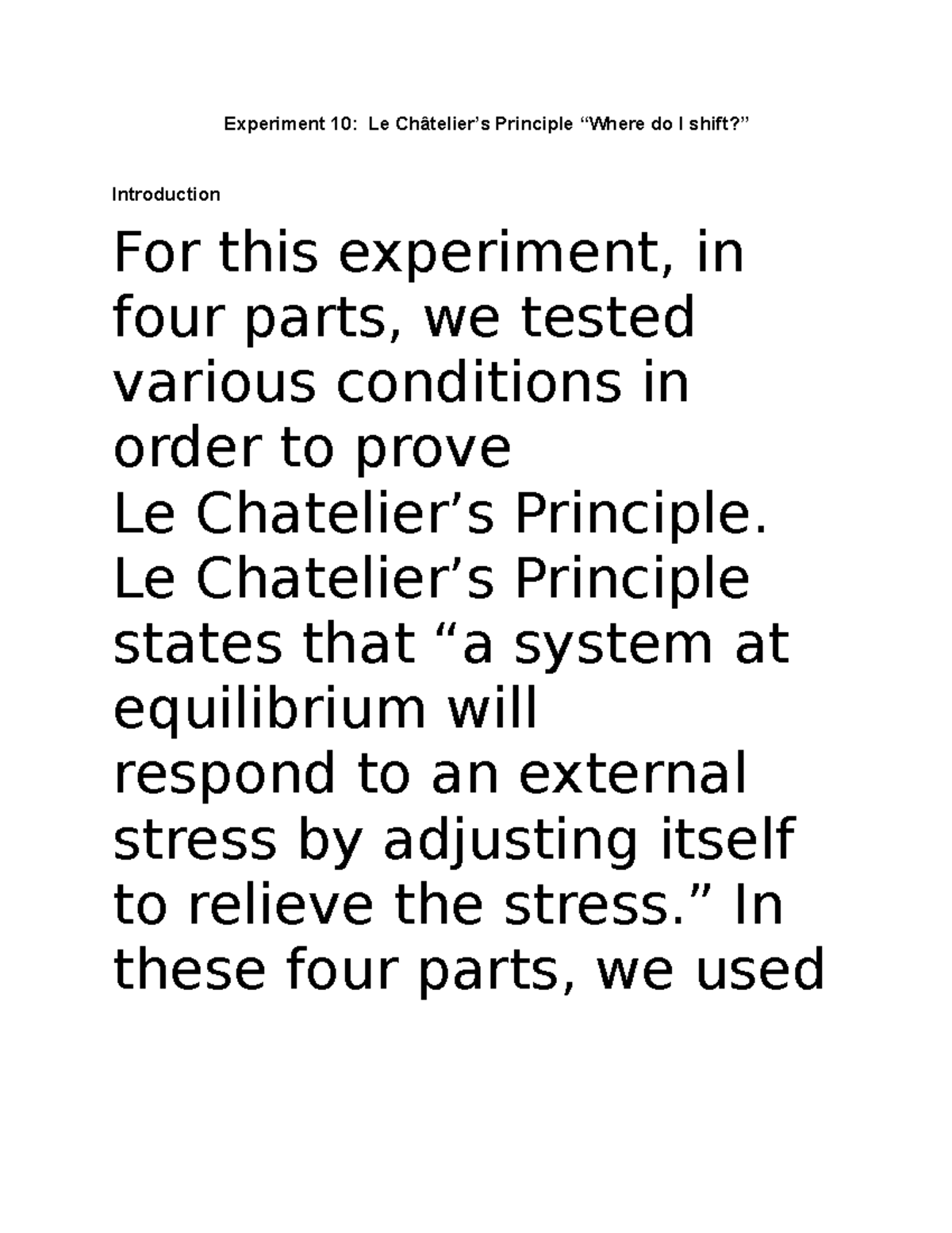 le chatelier's principle experiment lab report