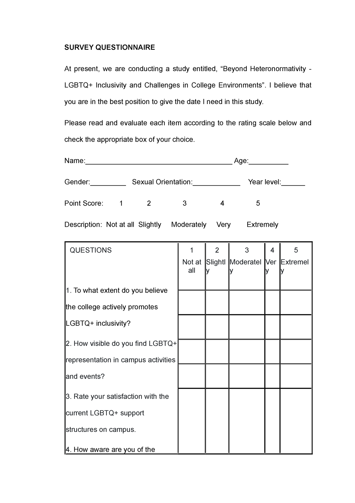 Document survey questionnaire - SURVEY QUESTIONNAIRE At present, we are ...