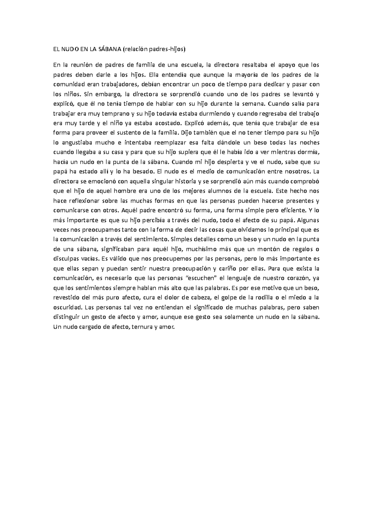 EL NUDO EN LA Sábana - Texto Para Un Trabajo De Lengua, En El Que ...