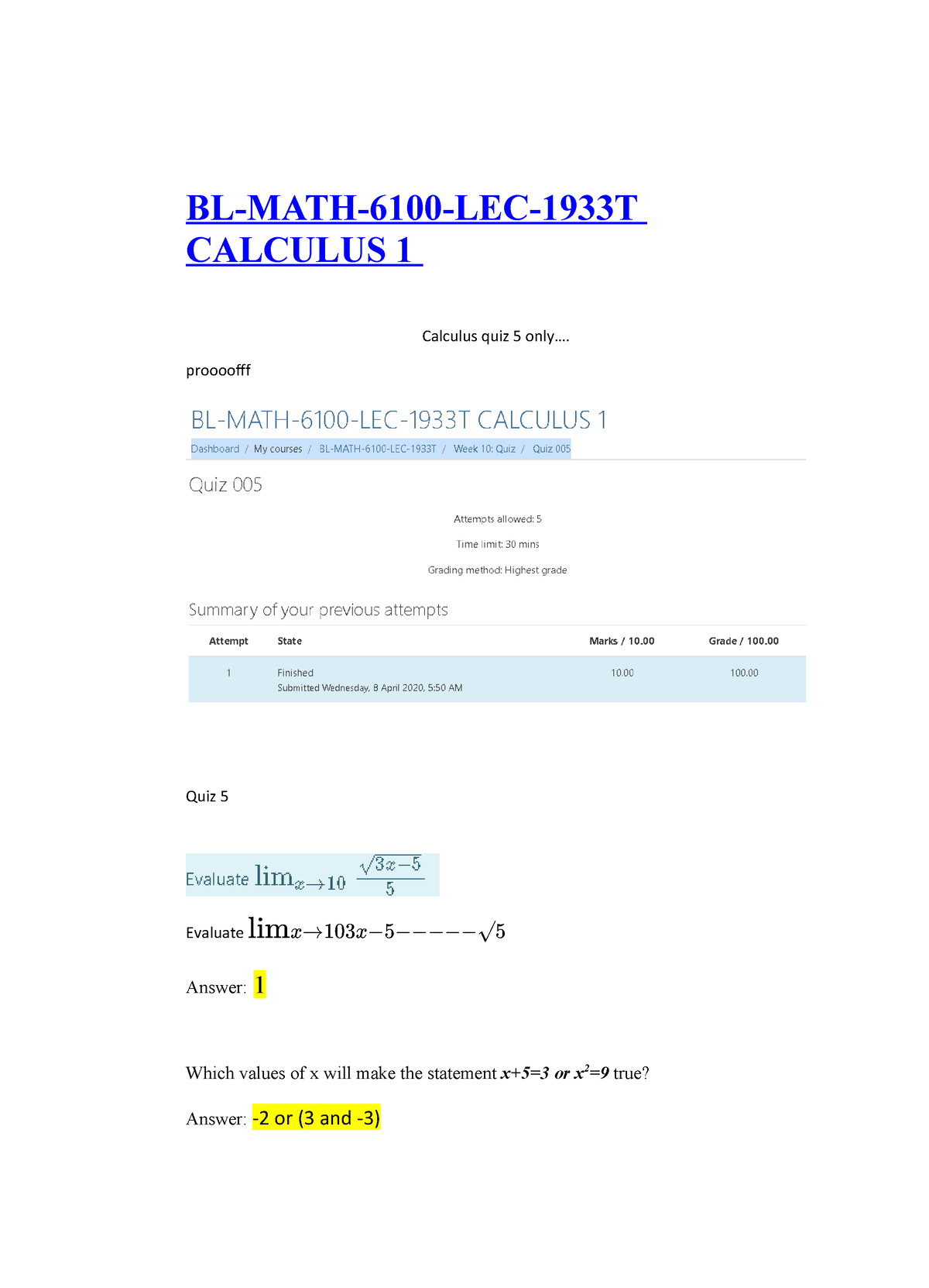 MATH6100 Calculus 1 Final Quiz 1,2 - MATH6100 Calculus 1 Final