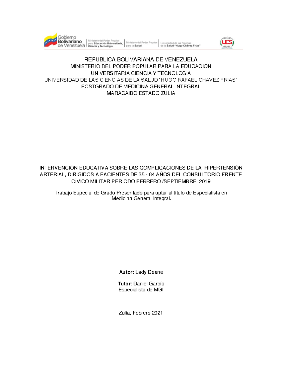 Tesis Derren Trenck - REPUBLICA BOLIVARIANA DE VENEZUELA MINISTERIO DEL ...