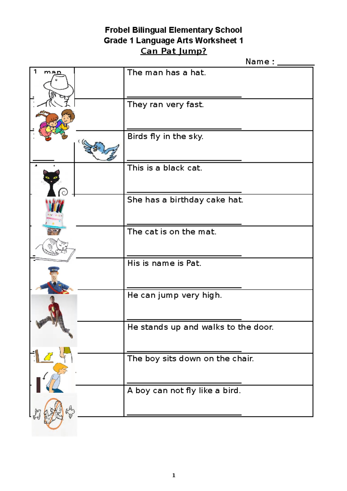 G1A LA Can Pat Jump Vocabulary - 13311908 - Frobel Bilingual Elementary ...